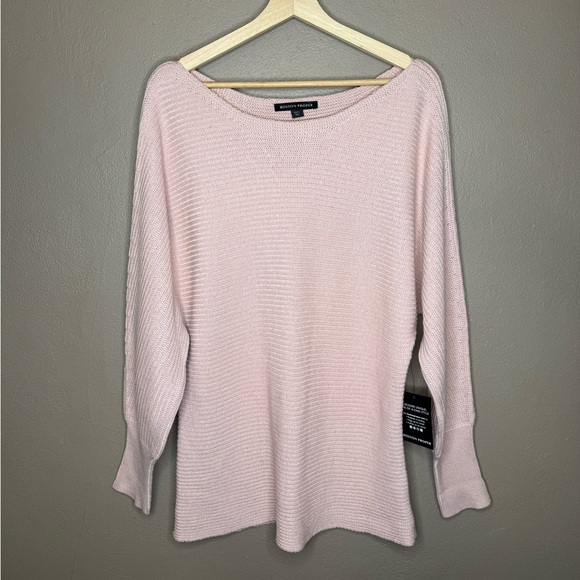 Boston Proper Women's Soft Pink Off the Shoulder Knit Sweater Size Large Preppy - Picture 3 of 16